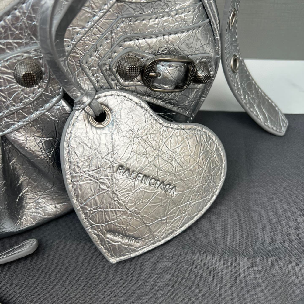 Le Cagole XS Metallized In Silver Leather Shoulder Bag for Women