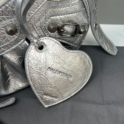 Le Cagole XS Metallized In Silver Leather Shoulder Bag for Women