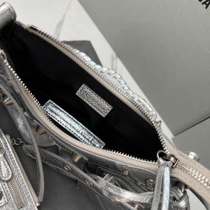 Le Cagole XS Metallized In Silver Leather Shoulder Bag for Women