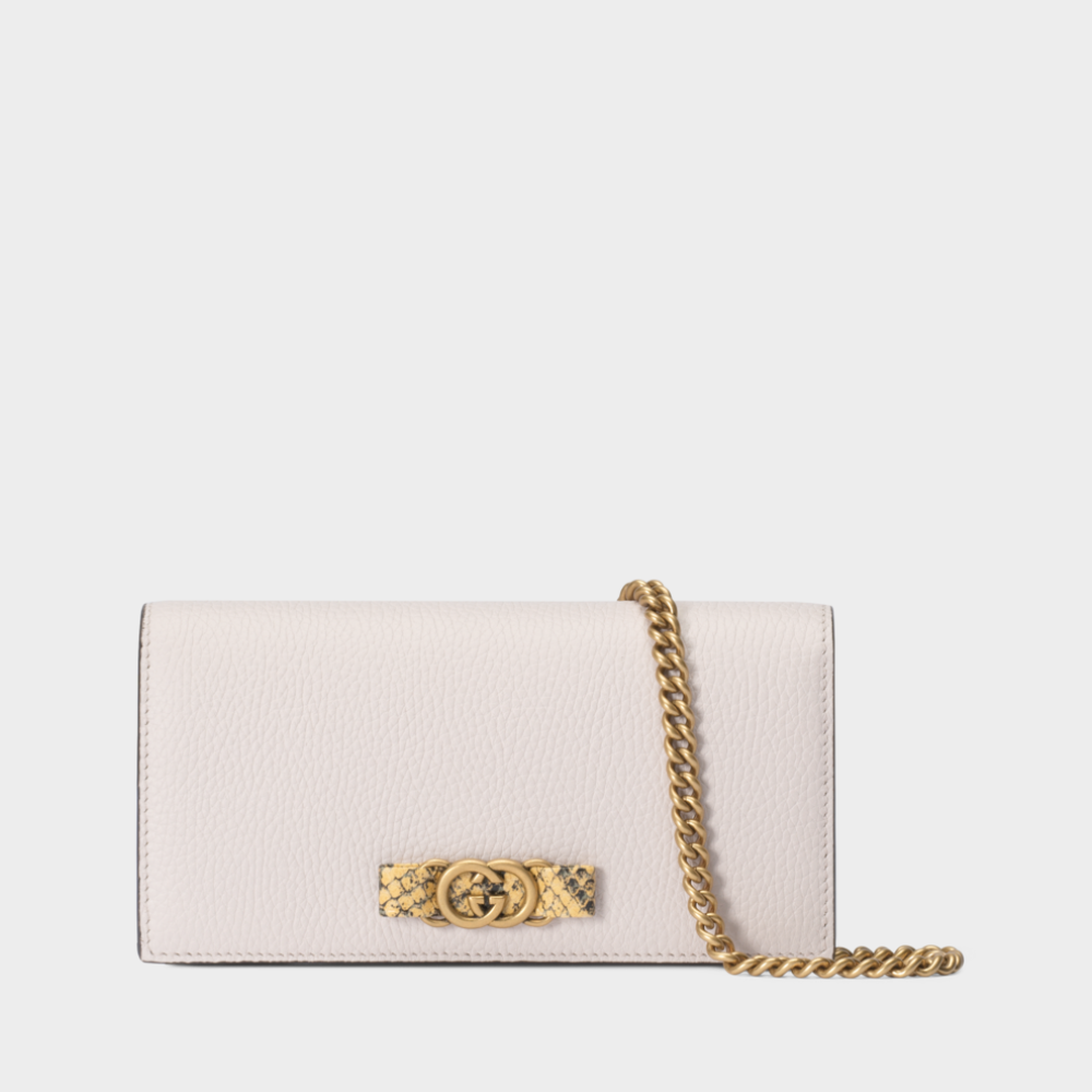 Light Pink Chain Wallet With Interlocking G Python Bow