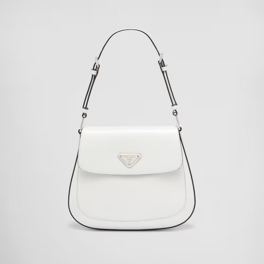 Medium Cleo Brushed Leather White Leather Shoulder Bag for Women