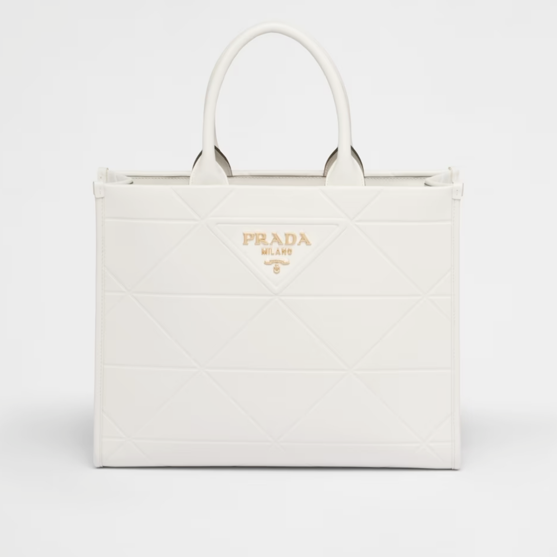 Medium Leather PRD Symbole Bag With Topstitching White