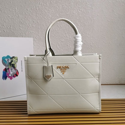 Medium Leather PRD Symbole Bag With Topstitching White