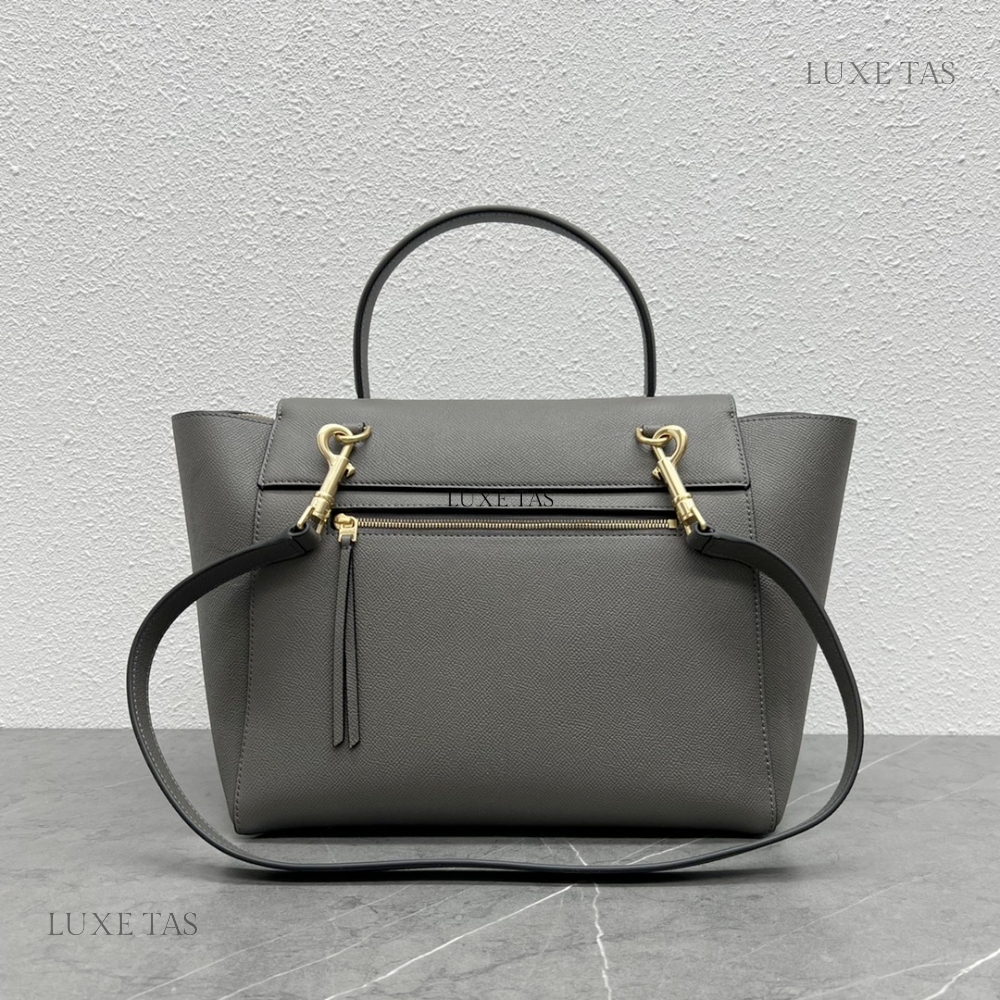 Mini Belt Bag In Grained Calfskin Grey Leather Handbag for Women Luxe Tas