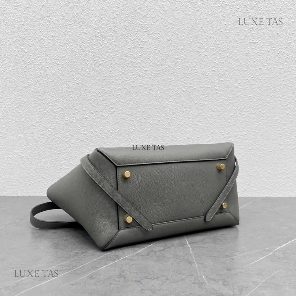 Mini Belt Bag In Grained Calfskin Grey Leather Handbag for Women