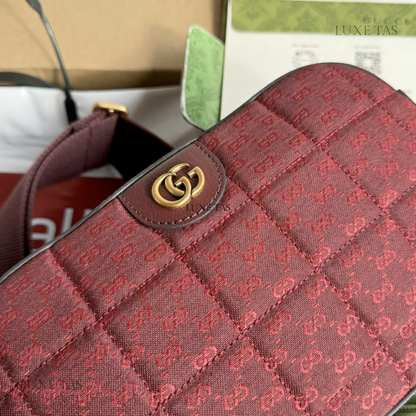 Burgundy Quilted Mini GG Canvas Small Crossbody Bag - Leather Crossbody Bag for Men