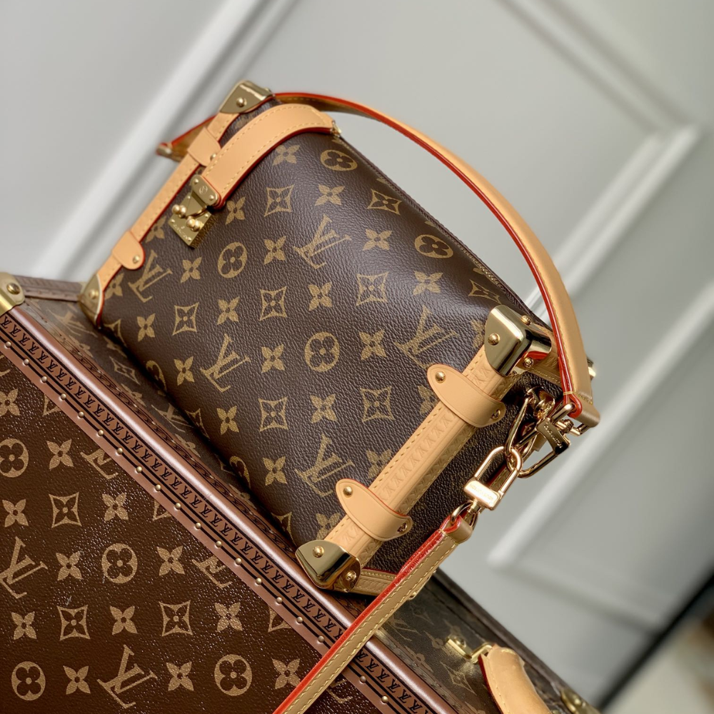 Monogram Canvas Side Trunk MM Leather Shoulder Bag for Women