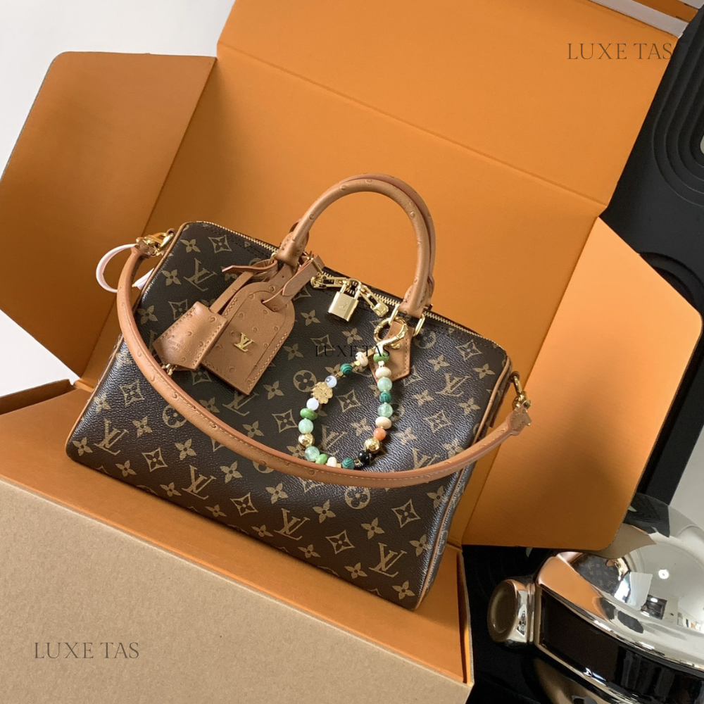 Monogram Tan Speedy Soft 30 Boho Leather Handbag for Men and Women