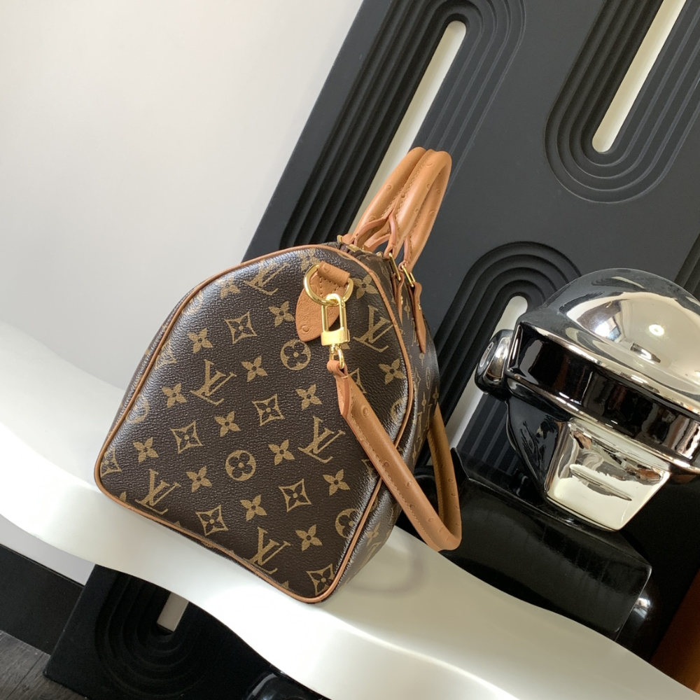 Monogram Tan Speedy Soft 30 Boho Leather Handbag for Men and Women