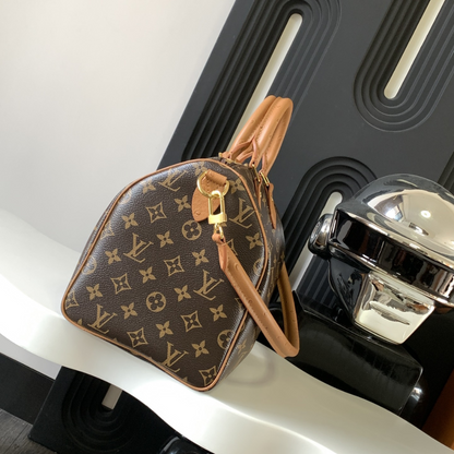 Monogram Tan Speedy Soft 30 Boho Leather Handbag for Men and Women