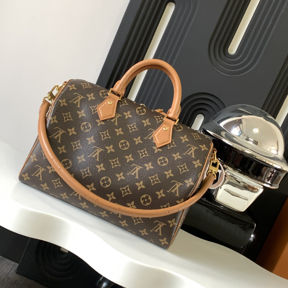 Monogram Tan Speedy Soft 30 Boho Leather Handbag for Men and Women