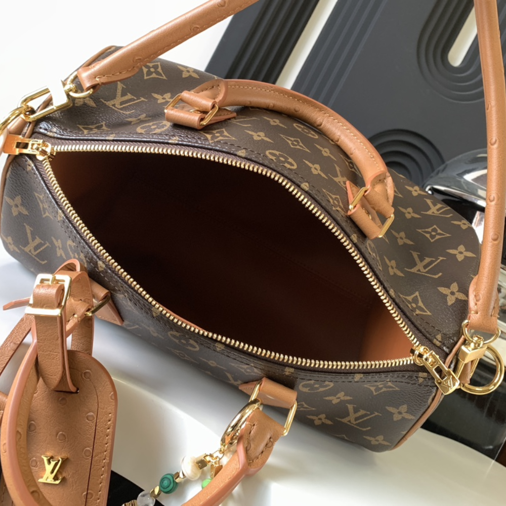 Monogram Tan Speedy Soft 30 Boho Leather Handbag for Men and Women