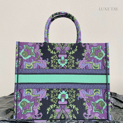 Multicolor Purple Embroidery Large D Book Tote