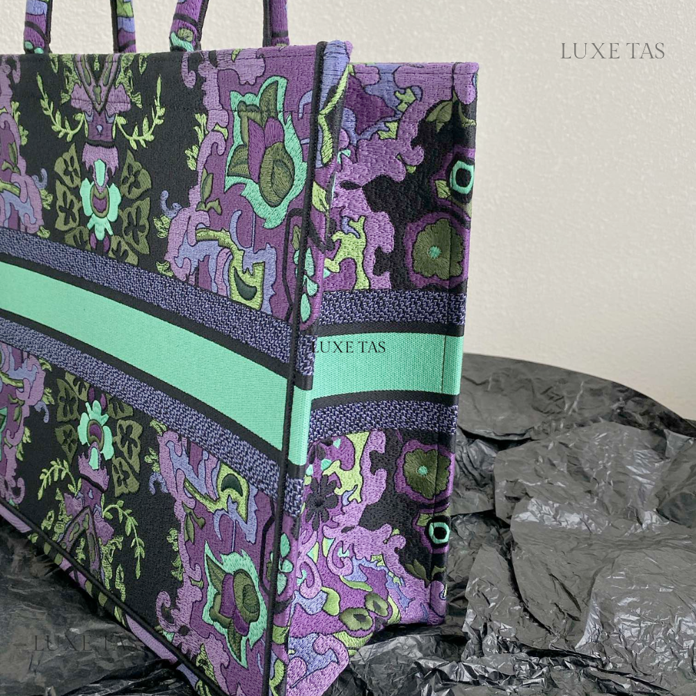 Multicolor Purple Embroidery Large D Book Tote