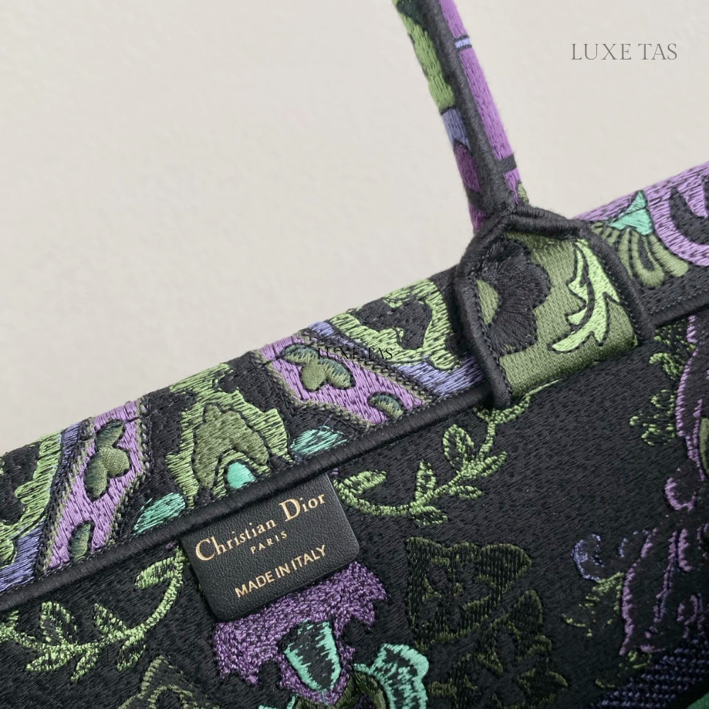 Multicolor Purple Embroidery Large D Book Tote