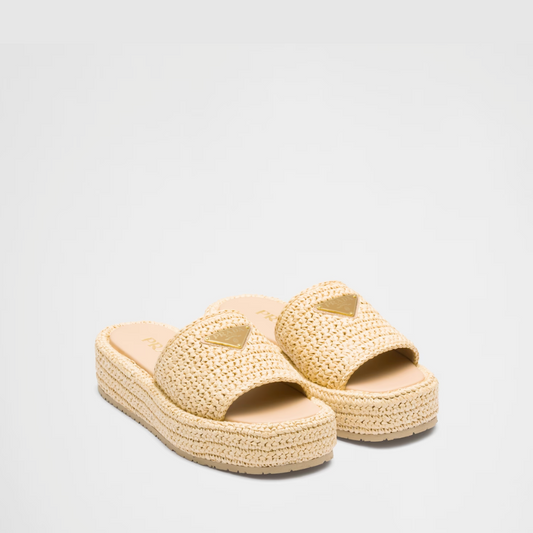 Natural Crochet Flatform Slides - Designer Slides & Sandals for Women