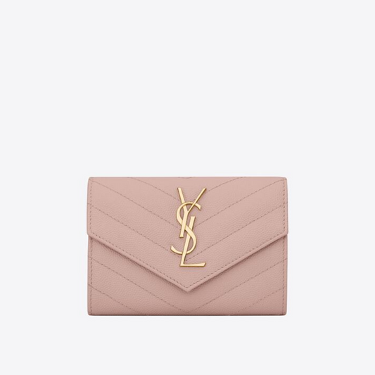 Pale Pink Cassandre Matelassé Small Envelope Wallet - Leather Wallet for Women