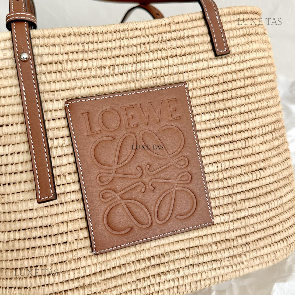 Pecan Small Square Basket Bag In Raffia And Calfskin - Leather Tote Bag for Women