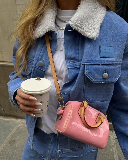 Pink Monogram Vernis Patent Nano Speedy Leather Crossbody Bag for Women