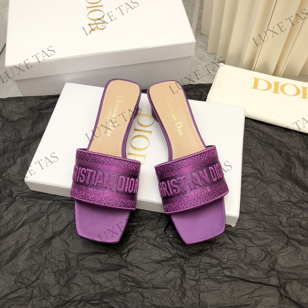 Purple Embroidered Dway Heeled Slide