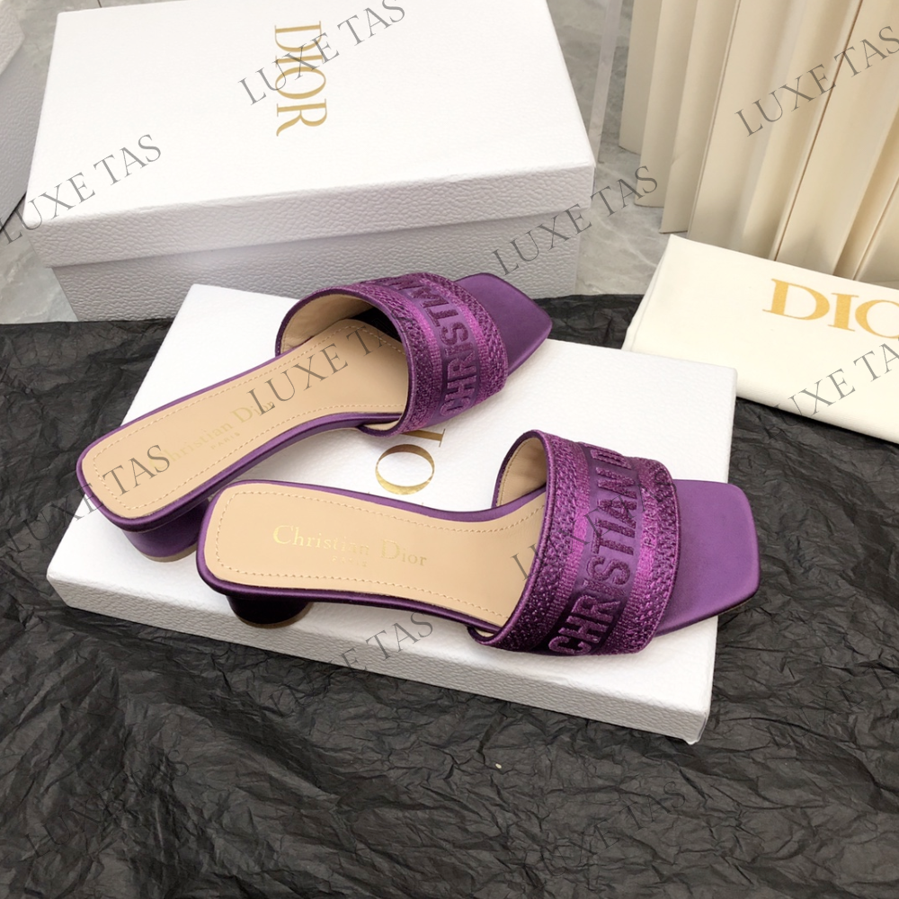 Purple Embroidered Dway Heeled Slide