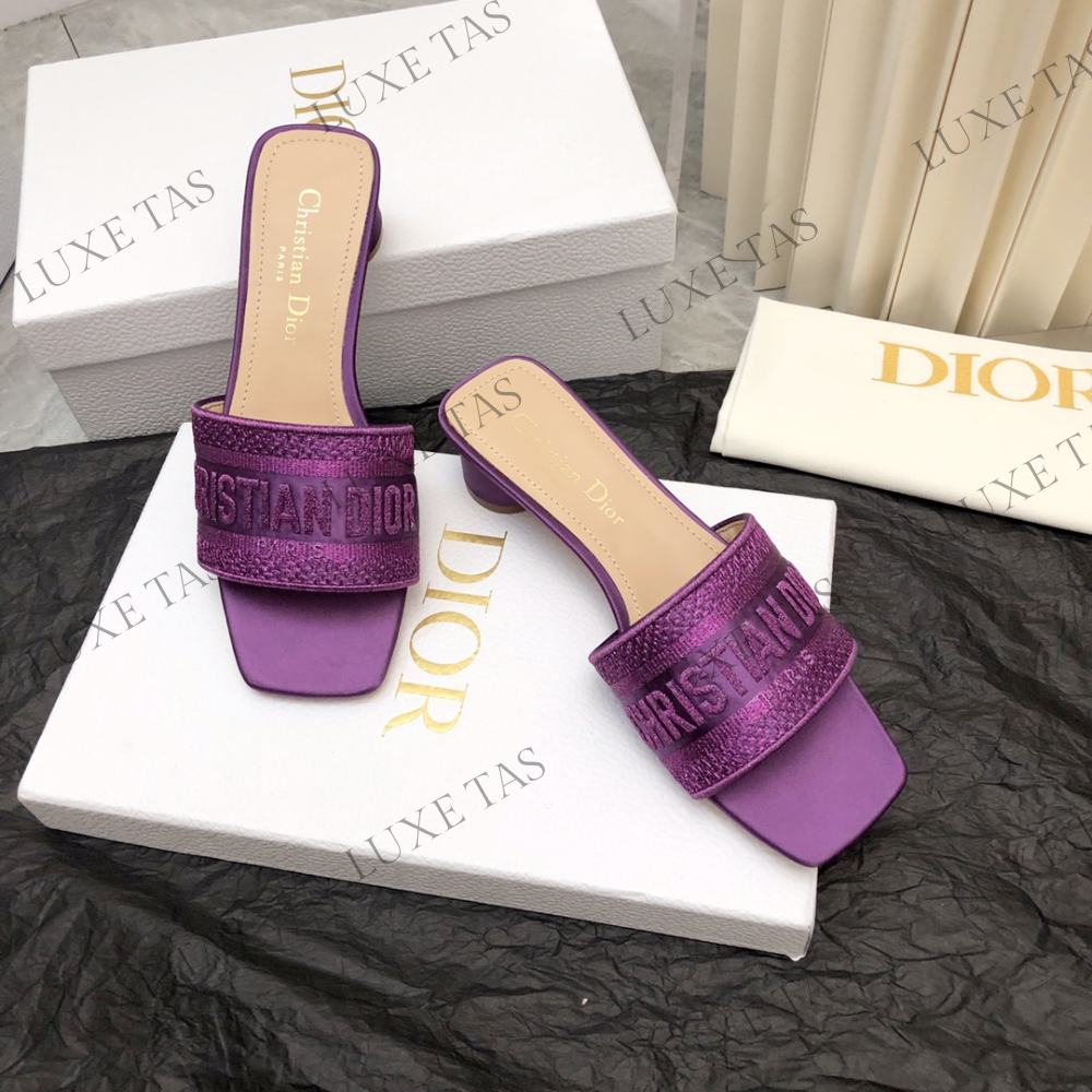 Purple Embroidered Dway Heeled Slide