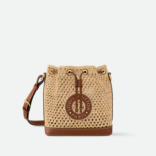 Raffia Tan Noé BB Leather Bucket Bag for Women