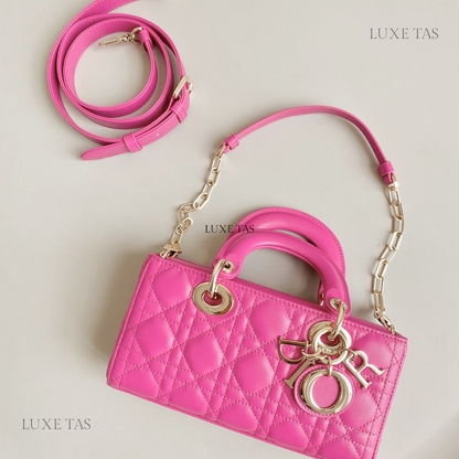 Rani Pink Cannage Lambskin Small Lady D-Joy Bag