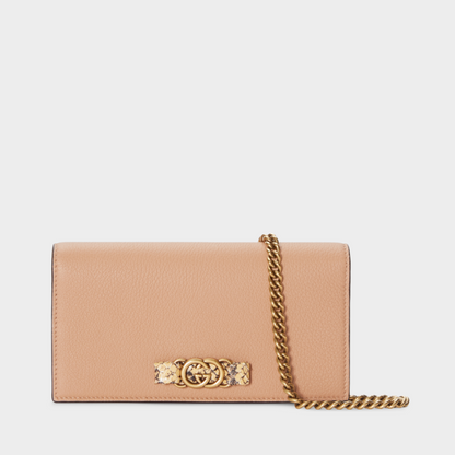 Rose Beige Chain Wallet With Interlocking G Python Bow