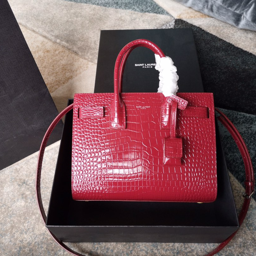 Sac De Jour B.a.b.y In Embossed Crocodile Leather Red Leather Handbag for Women