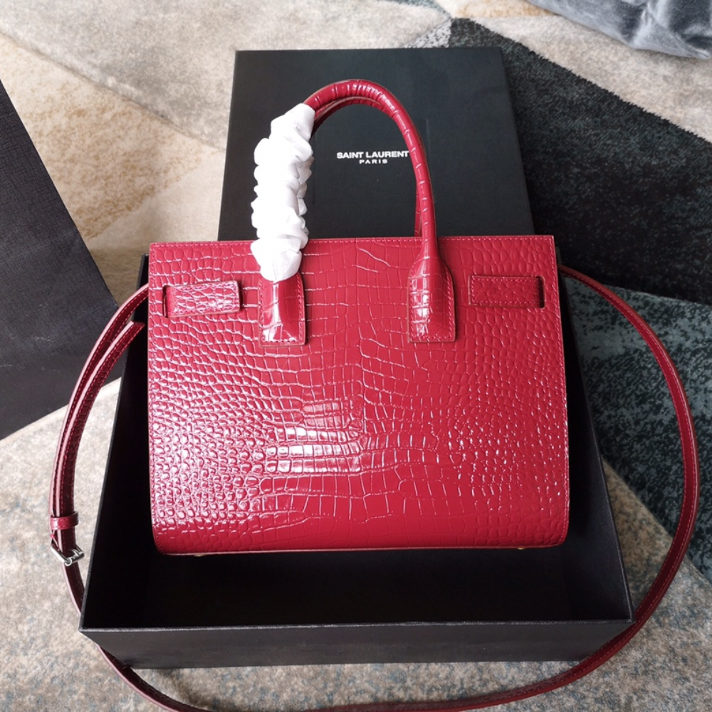 Sac De Jour B.a.b.y In Embossed Crocodile Leather Red Leather Handbag for Women