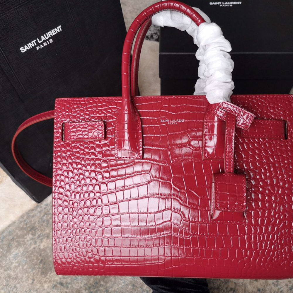 Sac De Jour B.a.b.y In Embossed Crocodile Leather Red Leather Handbag for Women