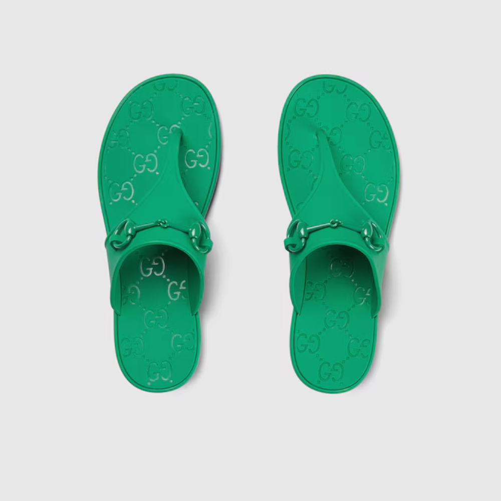 Sandal With Horsebit Green Rubber Designer Slides & Sandals for Women\