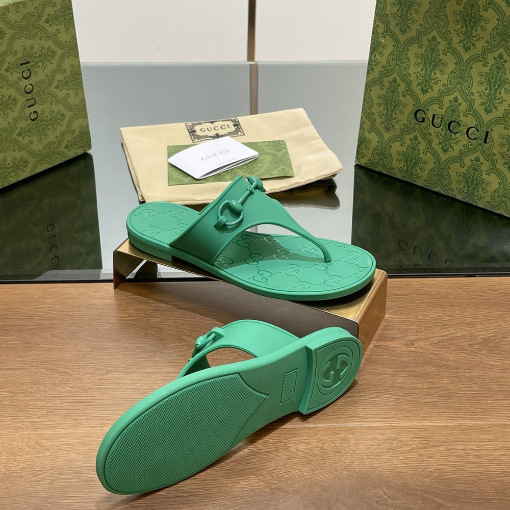 Sandal With Horsebit Green Rubber Designer Slides & Sandals for Women