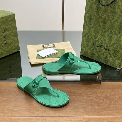 Sandal With Horsebit Green Rubber Designer Slides & Sandals for Women