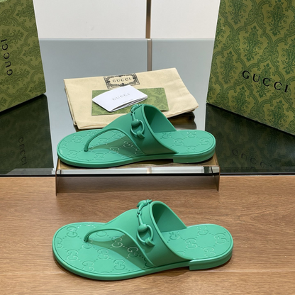 Sandal With Horsebit Green Rubber Designer Slides & Sandals for Women