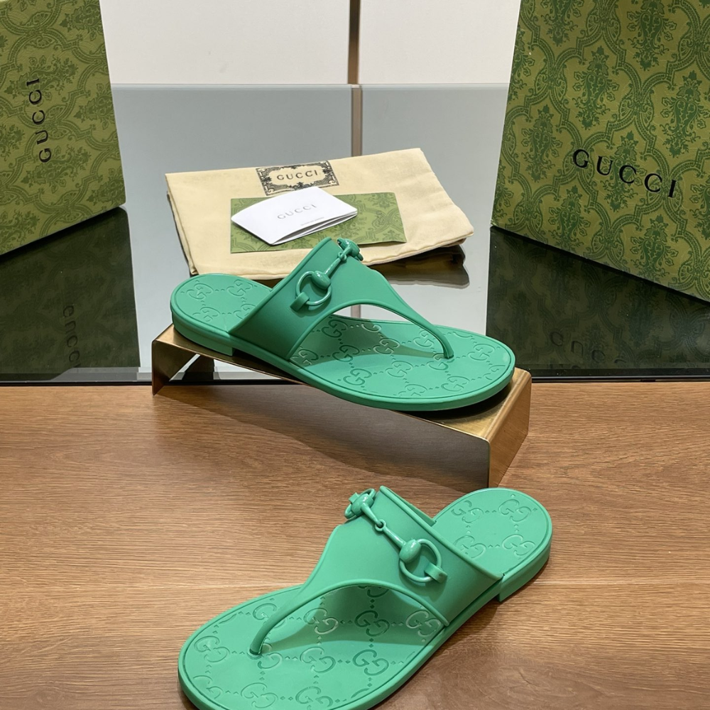 Sandal With Horsebit Green Rubber Designer Slides & Sandals for Women