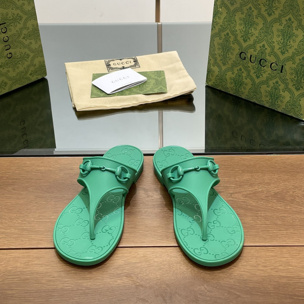 Sandal With Horsebit Green Rubber Designer Slides & Sandals for Women