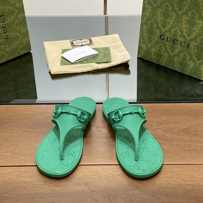 Sandal With Horsebit Green Rubber Designer Slides & Sandals for Women