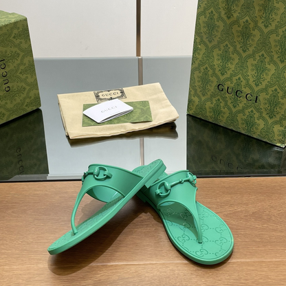 Sandal With Horsebit Green Rubber Designer Slides & Sandals for Women