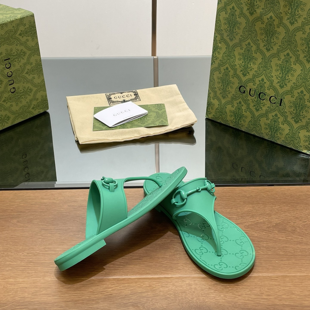 Sandal With Horsebit Green Rubber Designer Slides & Sandals for Women