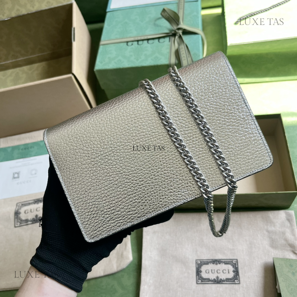 Silver GG Marmont Mini Chain Bag Leather Wallet for Women Luxe Tas