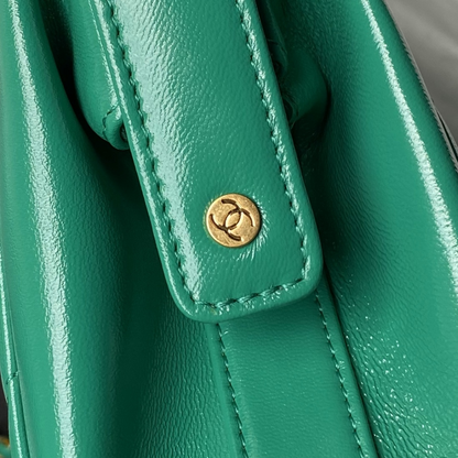 Small Bag With Top Handle Shiny Lambskin Green Leather Handbag for Women