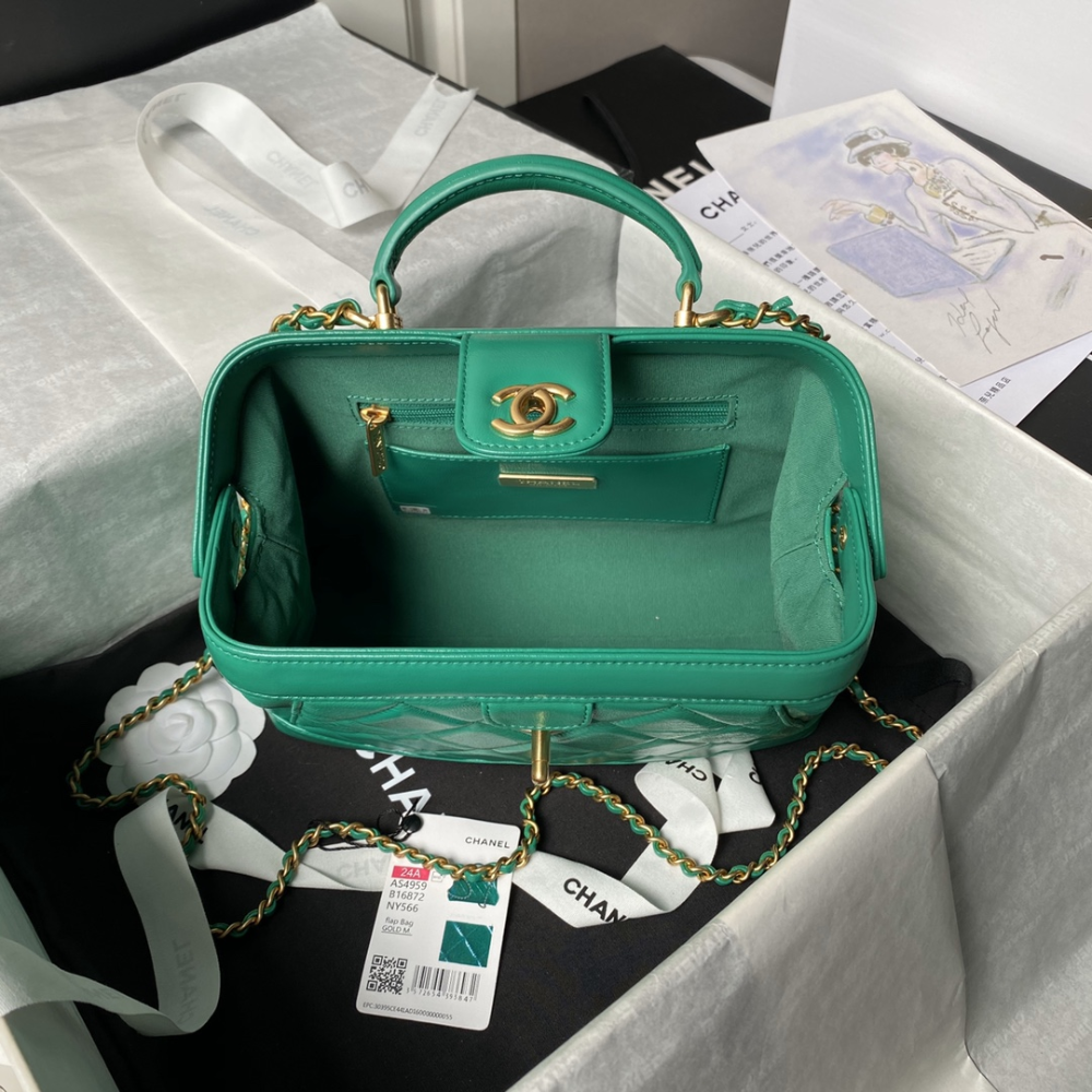 Small Bag With Top Handle Shiny Lambskin Green Leather Handbag for Women