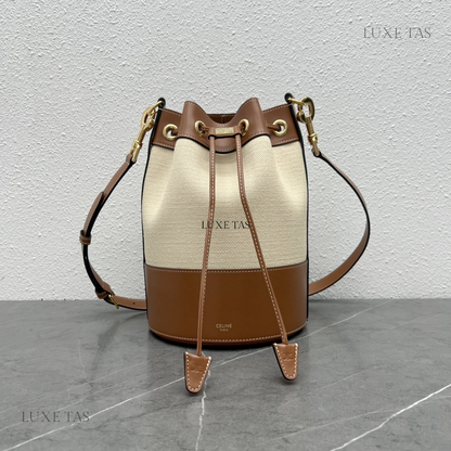 Small Drawstring Cabas Marin In Textile And Calfskin Natural / Tan