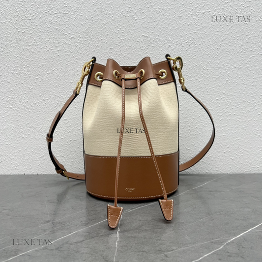 small drawstring cabas marin in TEXTILE AND CALFSKIN