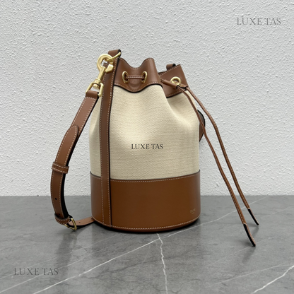 Small Drawstring Cabas Marin In Textile And Calfskin Natural / Tan