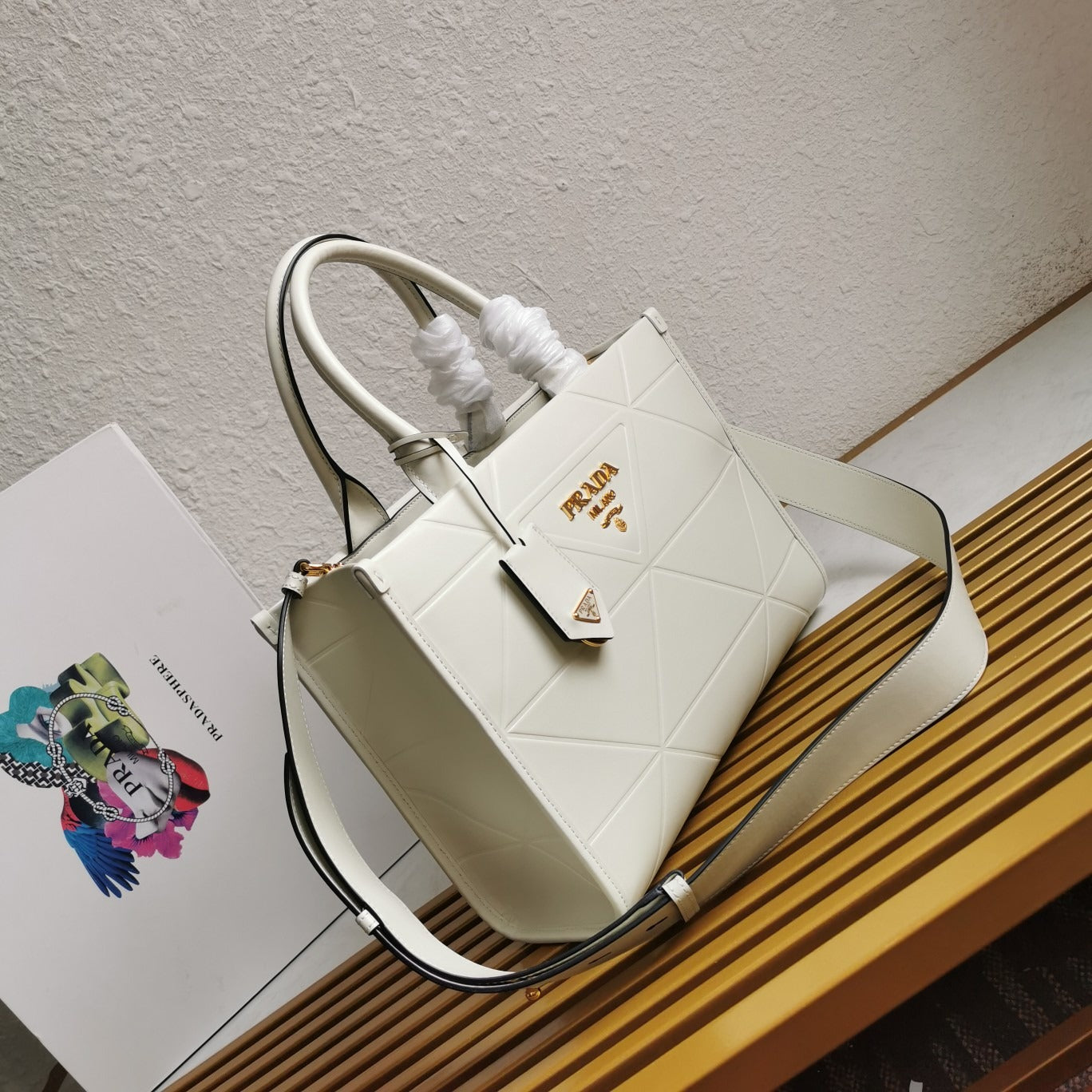 Small Leather PRD Symbole Bag With Topstitching