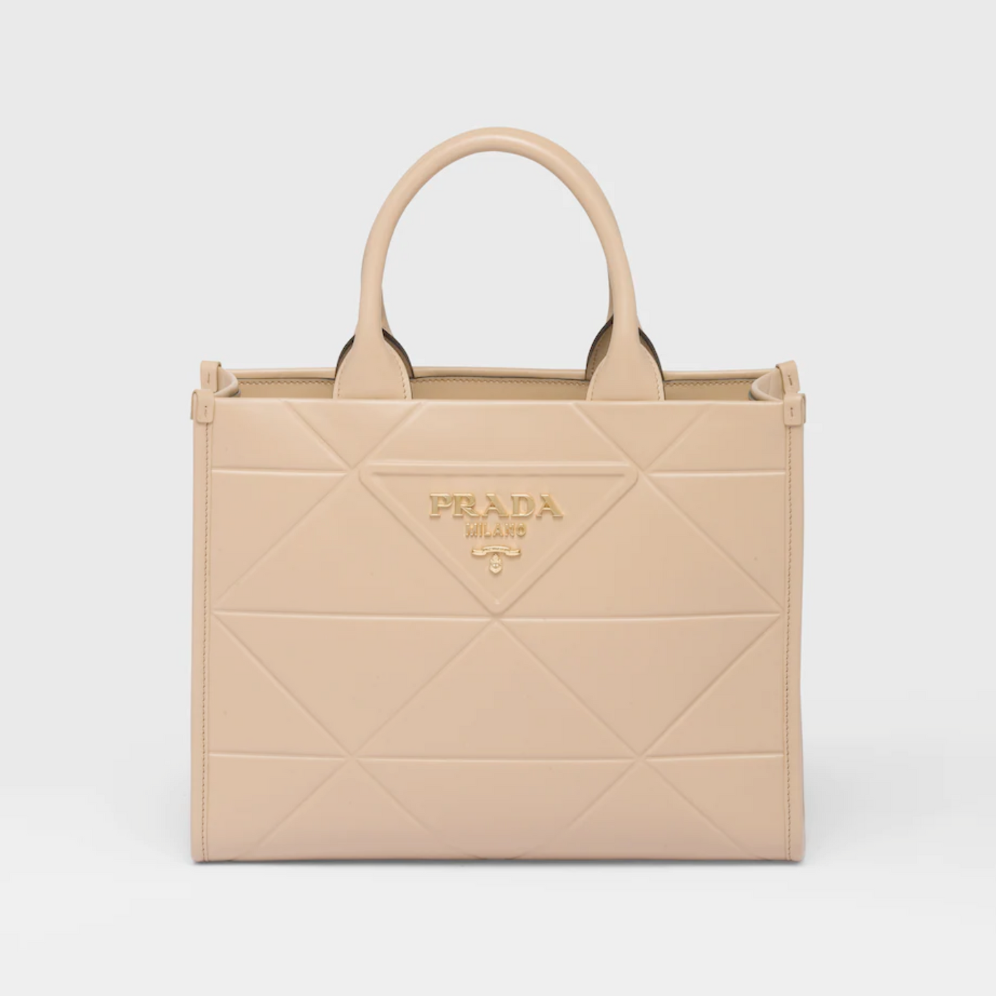 Small Leather PRD Symbole Bag With Topstitching Sand Beige