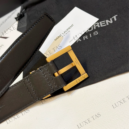 Black Cassandre Belt With Square Buckle In Smooth Leather